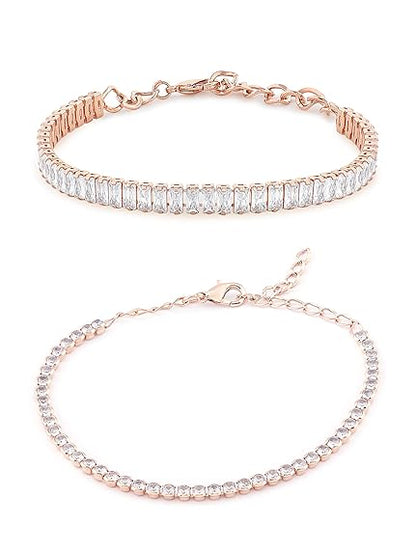 Rose Gold Tennis Bracelet with Contemporary Cubic Zirconia Finish (Set of 2)