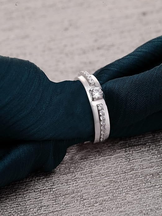 Sterling Silver Diamond Engagement Rings in Pure 925 Real Silver Adjustable Band Design