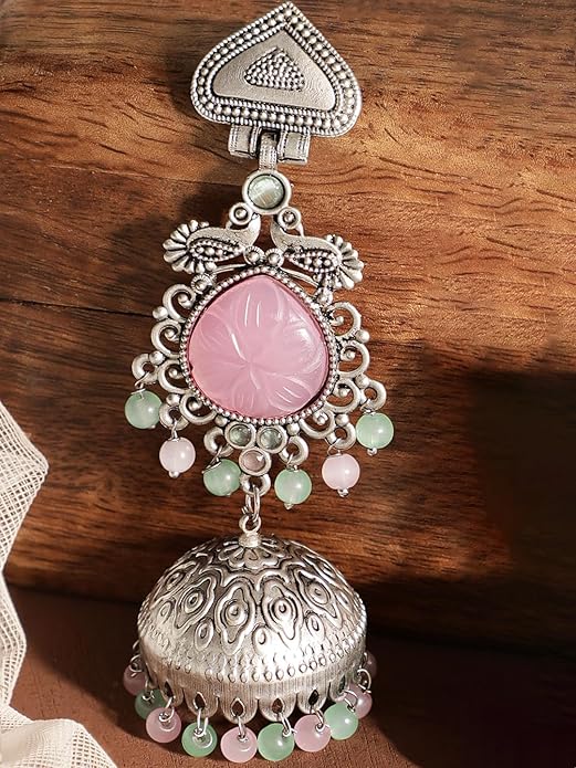 Oxidized jhumka earrings with traditional Indian detailing