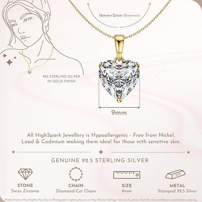 Heart Silver Necklace for Women in 925 Sterling Silver with Zirconia Shine