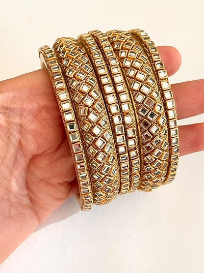 Silver Kundan Square Set with 2 Kada and 4 Chudi Set I Customize with any Color