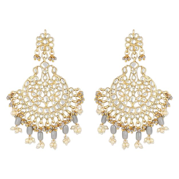 Maang Tikka with Pearl in Gold Plated Big Kundan Chandbali Earring Set