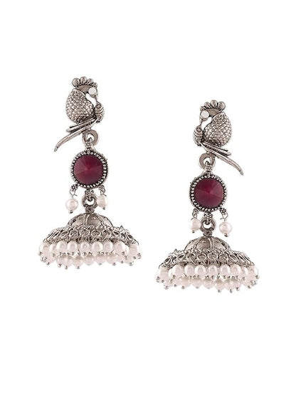 Purple Peacock Oxidised Jhumka Earrings