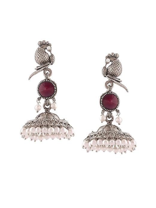 Purple Peacock Oxidised Jhumka Earrings