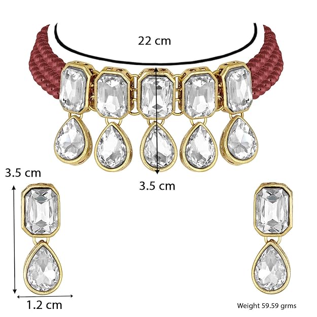 Indian Choker Set in Traditional Crystal and Pearl Choker Necklace with Earrings Jewellery Set for Women and Girls