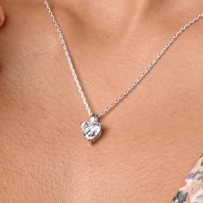 Sterling Silver Heart Necklace in 92.5 White Gold Plated Solitaire Pendant Design