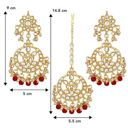 Mang Tikka for Women in Traditional Kundan & Pearl Earring Jewellery Set