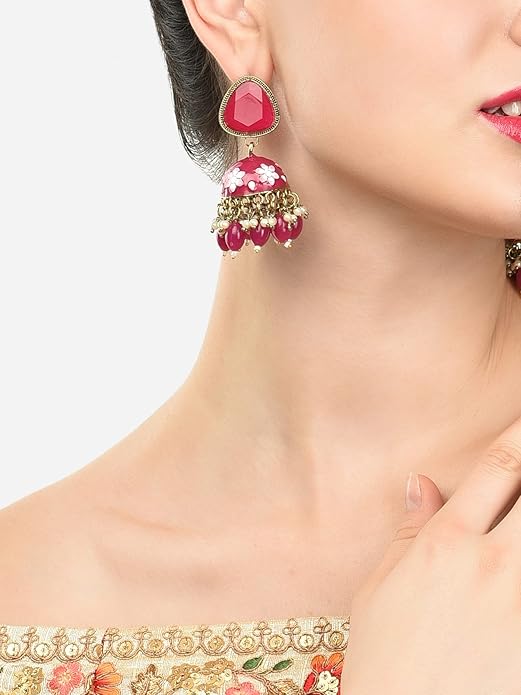 Rani Pink Meenakari Jhumki Drop Earrings