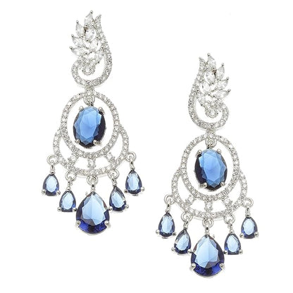 American Diamond Oval Leaf Drop Earrings