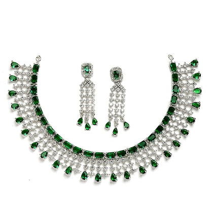 American Diamond Choker Set in Floral Design AD Studded Choker Necklace with Earrings for Women and Girls