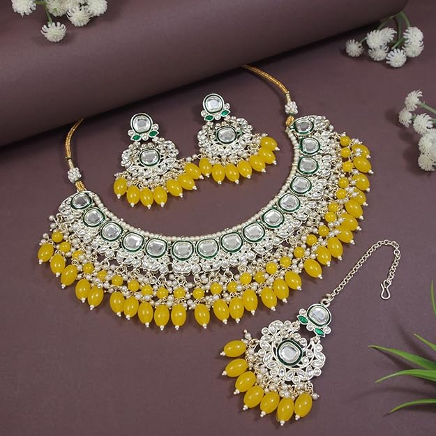 Choker Necklaces for Women in Traditional Meenakari Kundan and Pearl Choker Necklace Jewellery Set