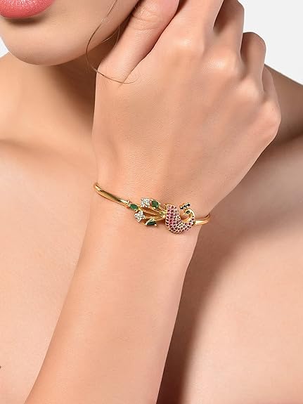 Gold Cubic Zirconia Peacock Bracelet for Ladies