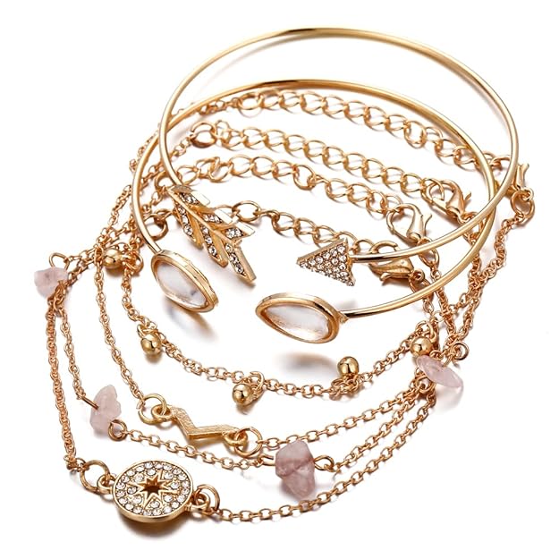 Latest Stylish Multilayer Gold Plated Bangle Bracelet for Women and Girls - Set of 6