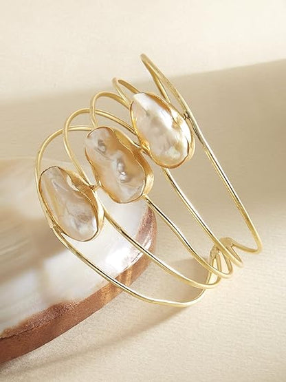 Cuff Bracelet in Gold Tone Contemporary Designer Style for Women