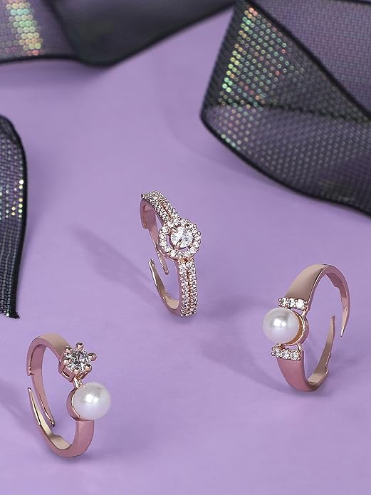 Rose Gold Cubic Zirconia Rings Set of 3