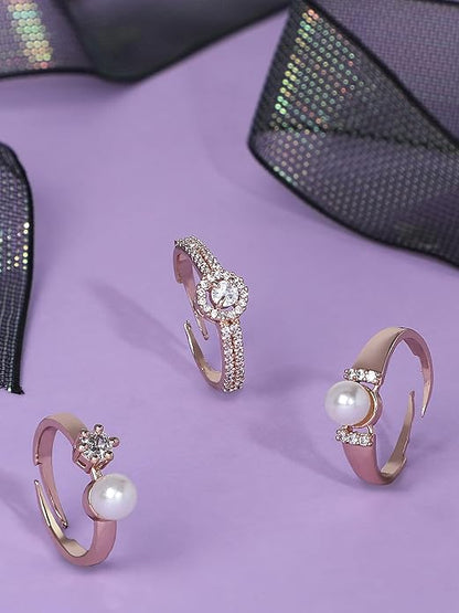 Rose Gold Cubic Zirconia Rings Set of 3