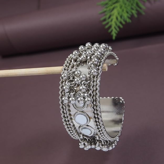 Adjustable Cuff Bracelets Silver Ghungroo Kada