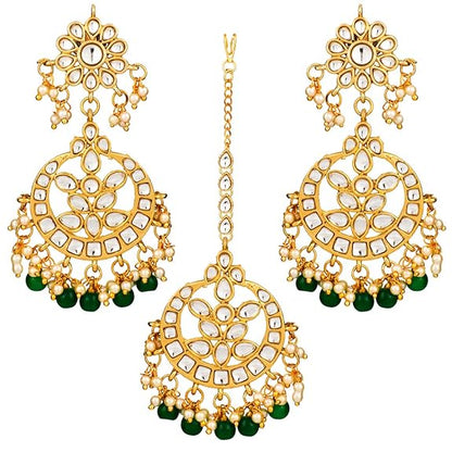 Mang Tikka for Women in Traditional Kundan & Pearl Earring Jewellery Set