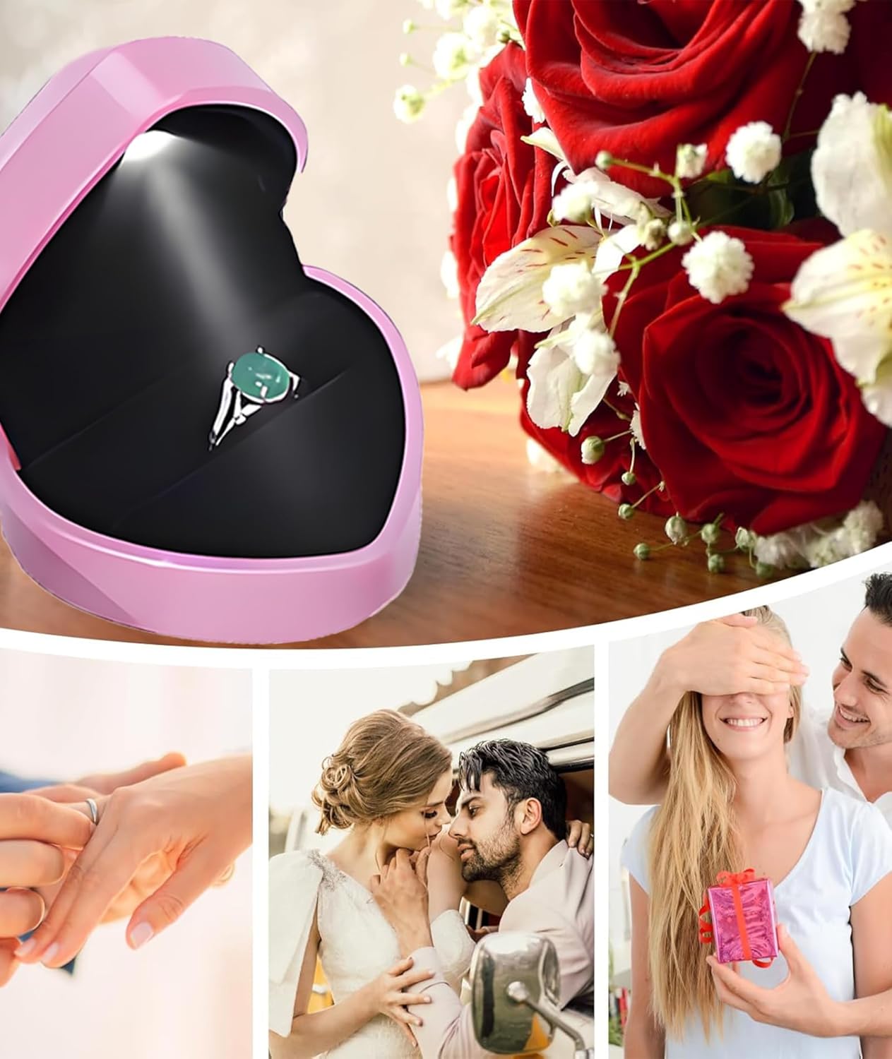 Proposal Ring Box with Light in Blue Elegant Design for Engagement & Romantic Surprise