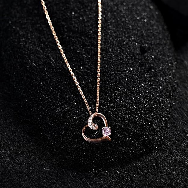 Pink Heart Jewelry Set in Sterling Silver Pendant and Earring Design with Rose Gold Plated Swiss Zirconia