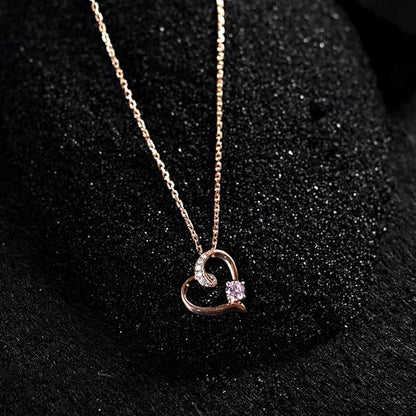 Pink Heart Jewelry Set in Sterling Silver Pendant and Earring Design with Rose Gold Plated Swiss Zirconia