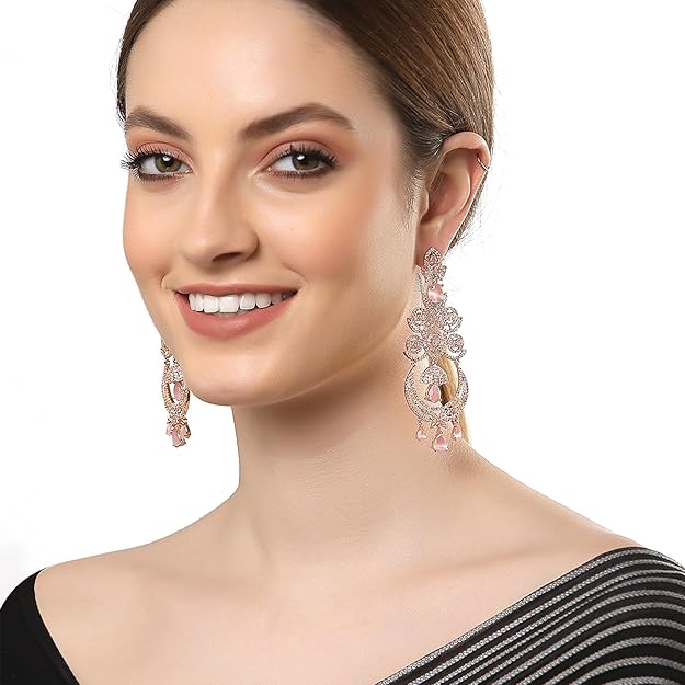 American Diamond Floral Chandelier Drop Earrings