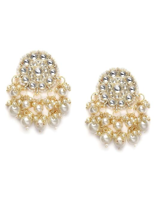 Gold Tone Kundan Pearl Wedding Dangle Earrings
