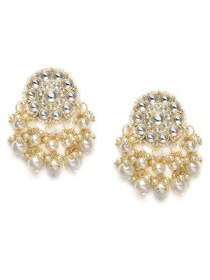 Gold Tone Kundan Pearl Wedding Dangle Earrings