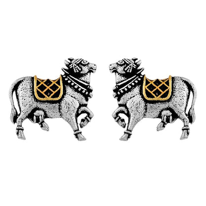 Small Silver Stud Earrings in Oxidised Dual Tone Festive Everyday Design for Women