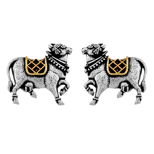 Oxidised Dual Tone Silver Stud Earrings