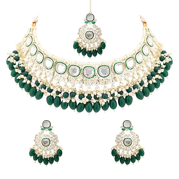 Choker Necklaces for Women in Traditional Meenakari Kundan and Pearl Choker Necklace Jewellery Set