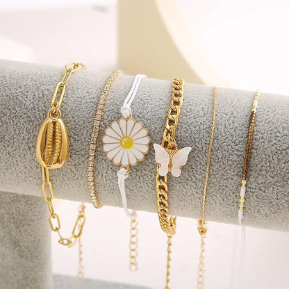 Set of 6 Latest Stylish Multilayer Charm Bracelet for Women and Girls