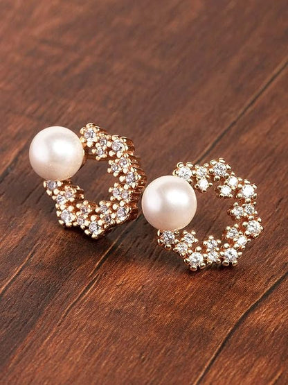 Gold Tone Floral Cubic Zirconia Stud Earrings