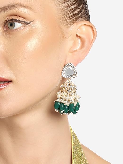 Green Stone Cluster Jhumka Drop Earrings