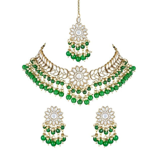 Kundan Choker Necklace Set with Earrings & Mang Tikka