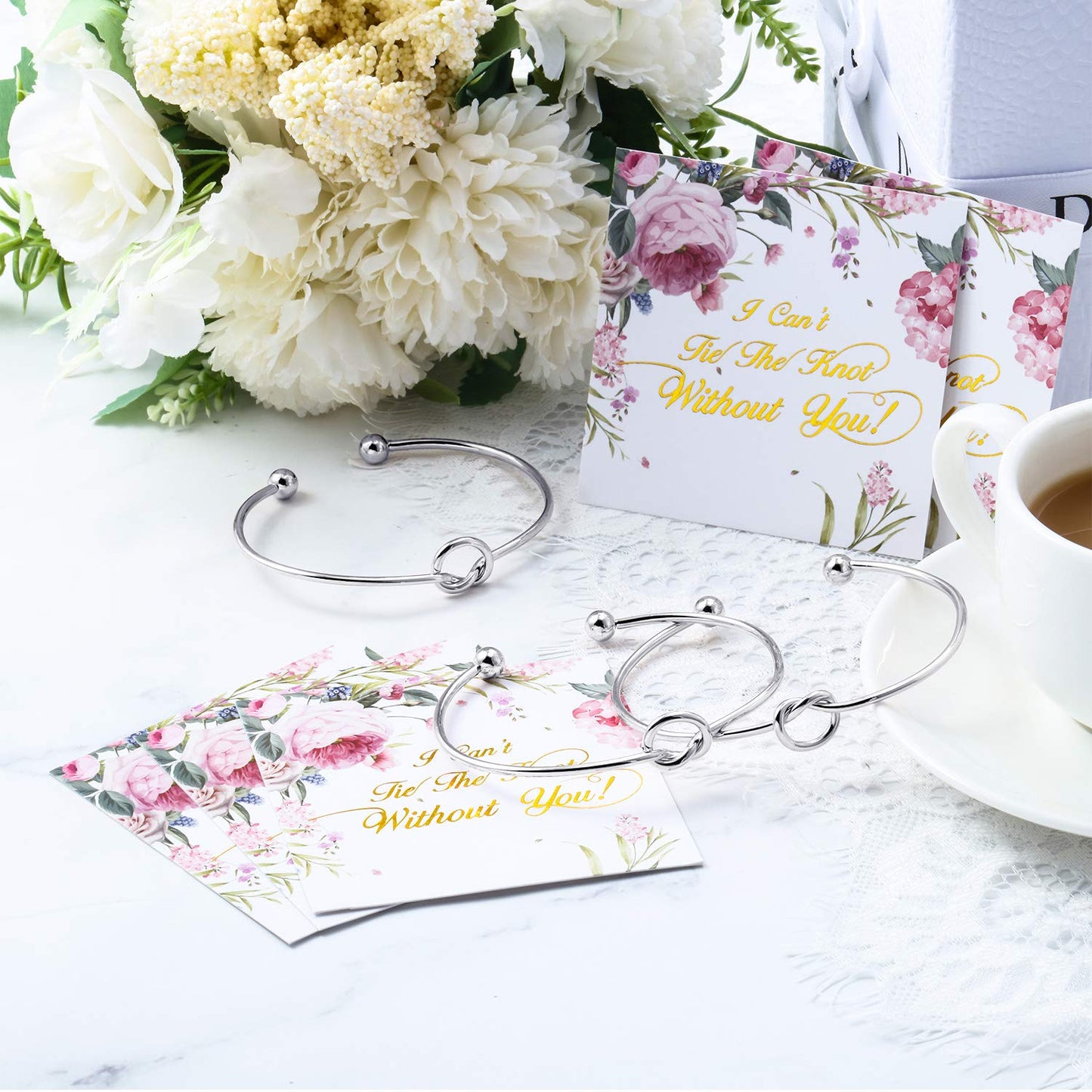 Love Knot Bangle Bracelet Set - Silver - (10 Pcs)