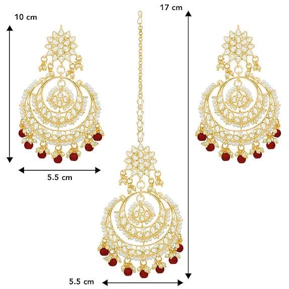Mang Tikka for Women in Traditional Rhodium Kundan & Pearl Earring Set Design