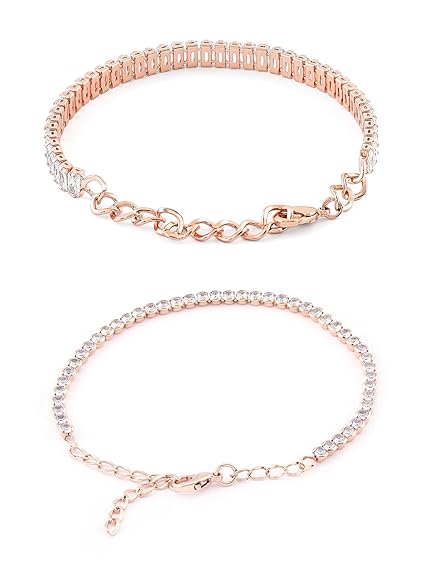 Rose Gold Tennis Bracelet with Contemporary Cubic Zirconia Finish (Set of 2)