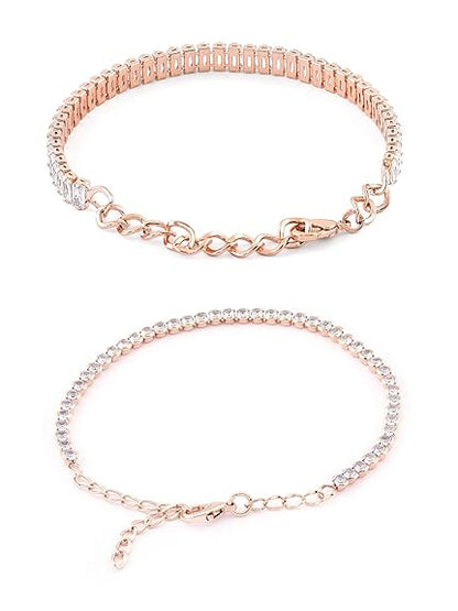 Rose Gold Tennis Bracelet with Contemporary Cubic Zirconia Finish (Set of 2)