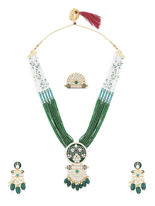 Meenakari Kundan Green Pink Necklace