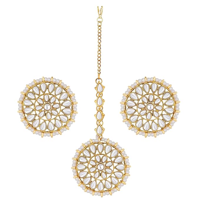 Mang Tika Bridal in Traditional Kundan Pearl Earring Jewellery Set