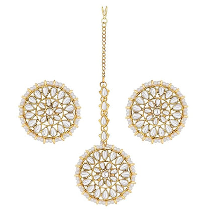 Mang Tika Bridal in Traditional Kundan Pearl Earring Jewellery Set