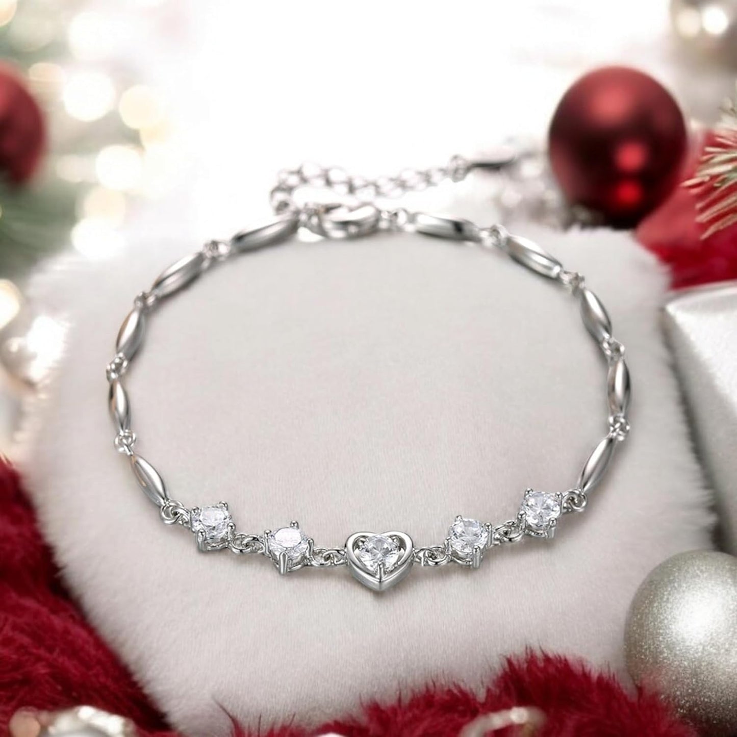 Copper Sterling Silver Plated Heart Shape Designed Charm Bracelet for Women