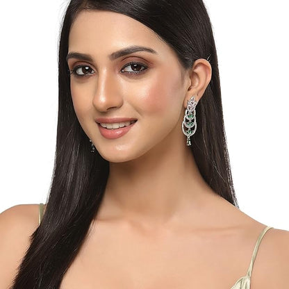 American Diamond Crescent Dangle Earrings