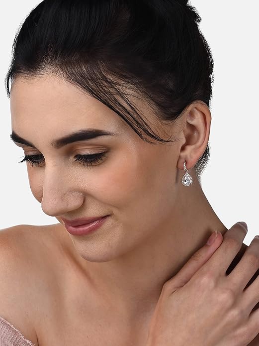 Pearl Drop Hoop Earrings in Rose Gold Cubic Zirconia Pear Drop Hoop Design