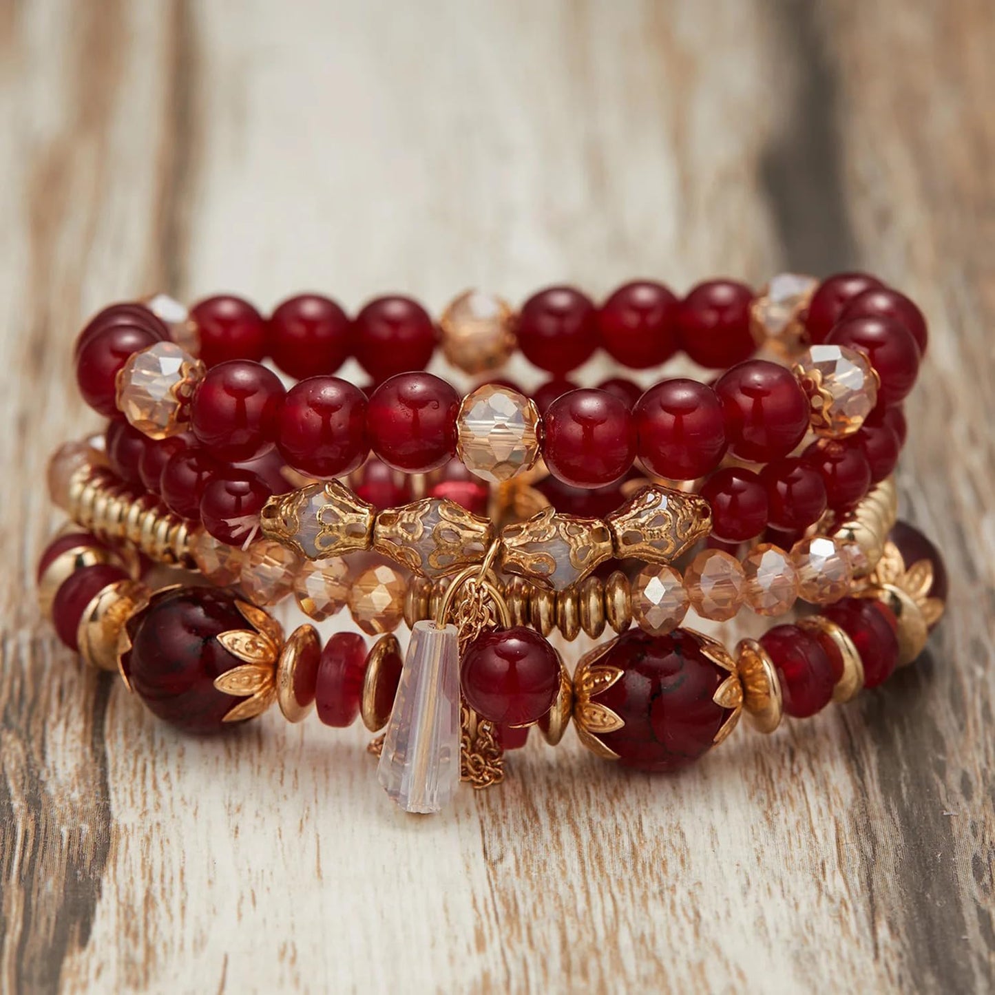 Bohemian Multilayer Crystal Bead Charm Bracelet