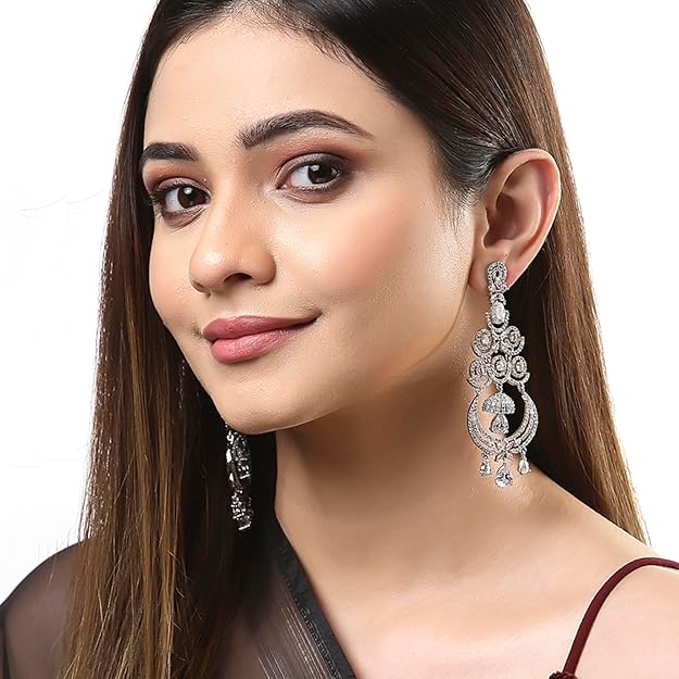 American Diamond Floral Chandelier Drop Earrings