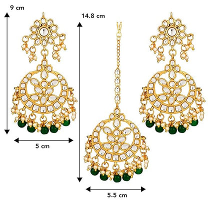 Mang Tikka for Women in Traditional Kundan & Pearl Earring Jewellery Set
