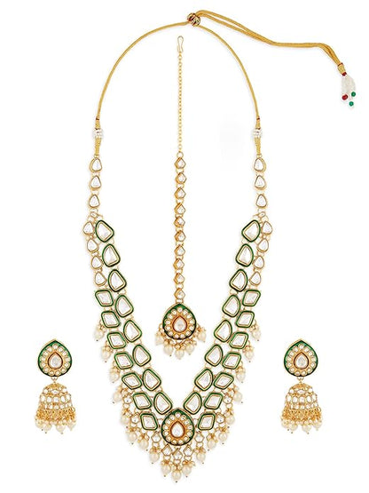 Green Long Necklace Meenakari Bridal Set