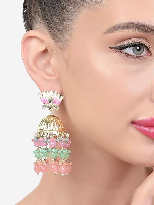 Multicolor Meenakari Layered Jhumki Drop Earrings